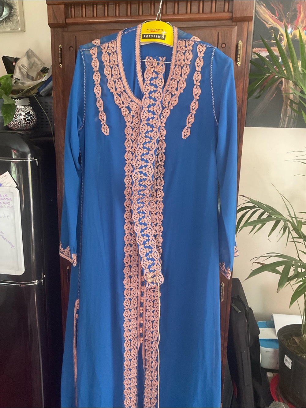 Moroccan Blue Dress with Rose Gold Embroidery